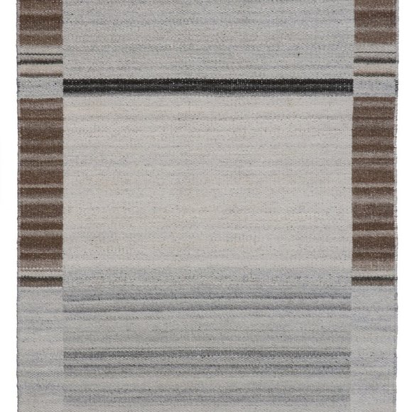Brown Hand WovenWool and Viscose Modern Reversible flat weave Durry Rug, 3' x